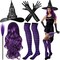 5 Pcs Womens Halloween Witch Costumes Set 2024 Adult Wig Hats Broom Gloves Stockings for Girl Party Cosplay Accessories
